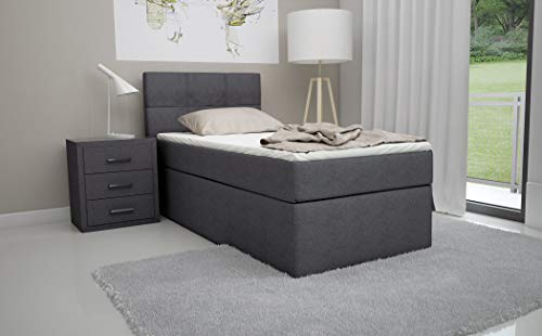 Möbelfreude® Boxspringbett Bea Anthrazit 100x200 cm H3 inkl. Lieferung ins Schlafzimmer & Visco-Topper, 7-Zonen Taschenfederkern-Matratze, amerikanisches Bett Luxus Hotelbett Polsterbett