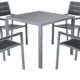 Miweba Bermuda Polywood 4+1 Aluminium Sitzgarnitur 90x90 Alu Gartenmöbel 4 Stühle Sitzgruppe Tisch Holz Gartenset (Schwarz)