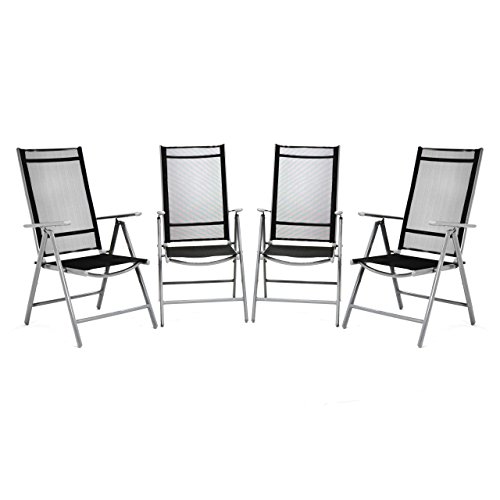 Nexos 4er Set Klappstuhl Komfortbreite Hochlehner Gartenstuhl Campingstuhl Liegestuhl – Sitzmöbel Garten Terrasse Balkon – Stuhl aus Aluminium - schwarz