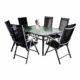 Nexos 7-teiliges Gartenmöbel-Set – Gartengarnitur Sitzgruppe Sitzgarnitur aus Gartenstühlen & Esstisch (Glasplatte: klar mit Struktur) – Aluminium Kunststoff Glas – schwarz grau