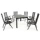Nexos 7-teiliges Gartenmöbel-Set – Gartengarnitur Sitzgruppe Sitzgarnitur aus Klappstühlen & Spray-Stone-Glastisch – Aluminium Kunststoff Glas – schwarz grau