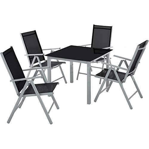 TecTake Aluminium Sitzgarnitur 4+1 Sitzgruppe Gartenmöbel Tisch & Stuhl Set - Diverse Farben - (Silber grau | Nr. 402169)