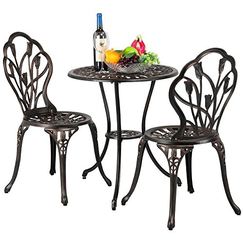 Yaheetech Gartenmöbel-Set Zwei Sitzhocker Bistro Set Gartenmöbel Bronze