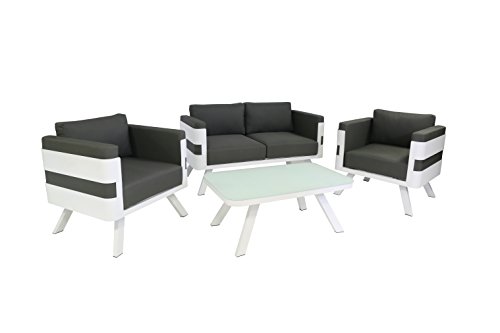 greemotion Alu Lounge-Set St. Tropez, 4-teilig, Gartenmöbel-Set aus Aluminium inkl. Kissen, Design Sitzgruppe für Indoor & Outdoor, weiß/grau