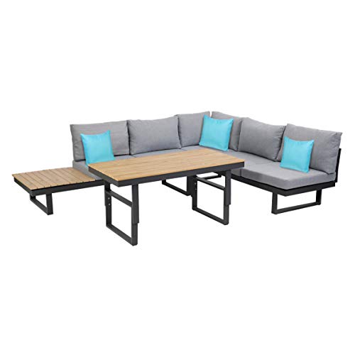 greemotion Lounge-Set San José, Gartenmöbel-Set aus Aluminium mit höhenverstellbarem Tisch, multifunktionale Sitzgruppe inkl. Kissen in Grau