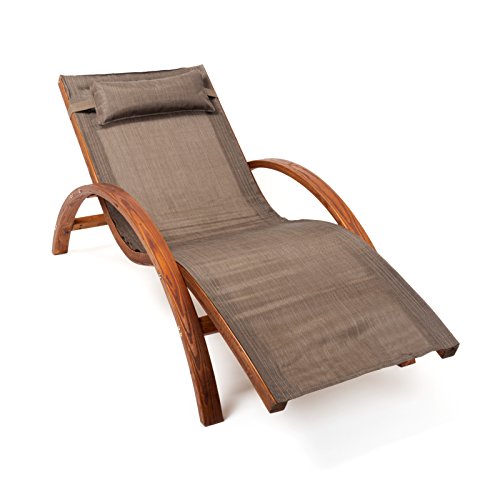 Ampel 24 Relax Liegestuhl Tropica, Relaxliege mit Armlehnen, Gartenmöbel aus vorbehandeltes Holz, Stuhl Bespannung braun, wetterfeste Gartenliege