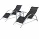 Casaria Lounge Set | 2X Liege inkl. Tisch Stahl 3 TLG | Gartenliege Sonnenliege Liegestuhl Poolliege Relaxliege Liegen