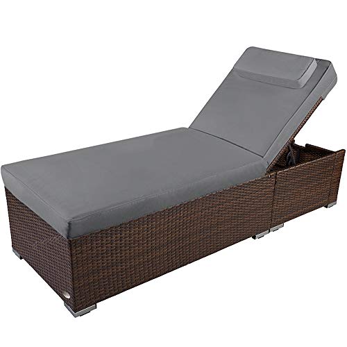 RS Trade Verona High (Sitzhöhe mit Auflage ca. 52 cm) mit Rollen, Outdoor Polyrattan Sonnenliege, Alu-Gestell (bis 200 kg), Lehne 5-Fach verstellbar, Rattan Gartenliege inkl.12 cm Auflage, Braun/Grau