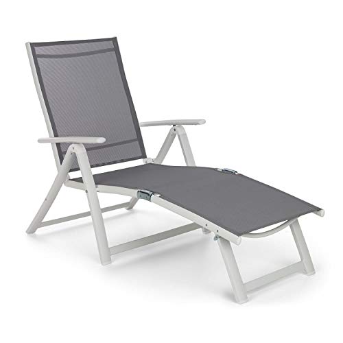 blumfeldt Pomporto Lounge Liegestuhl Sonnenliege Gartenliege (Liegefläche: 173,5 x 51 cm, höhenverstellbare Lehne in 7 Stufen, Wasserabweisende Liegefläche, ComfortMesh, klappbar) weiß