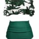 AOQUSSQOA Damen Badeanzug Rüschen Hals Hängen Bikini Sets Zweiteilige Bademode mit Hoher Taille Strandkleidung （EU 38-40 (M),Bambus）