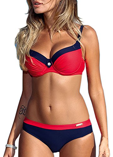 Bequemer Laden Damen Bikini Sets Bademode Badeanzug Push Up Bikini mit Verstellbarem Schulterriemen, Rot, M