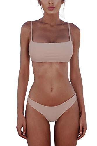 Cassiecy Damen Bikini Set Push Up Bustier Zweiteilig Sommer Sportliches Bademode Strand Bikini(Rosa,S)