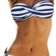 EUDOLAH Damen Bandeau Padded Bikini-Set Trägerlosen Badeanzug Push Up (M, A-Blaue Streifen)