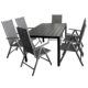 Wohaga 7tlg. Gartengarnitur Gartenmöbel Terrassenmöbel Set Sitzgruppe Aluminium Gartentisch Polywood 150x90cm Schwarz + 6X Hochlehner 2x2 Textilen Grau