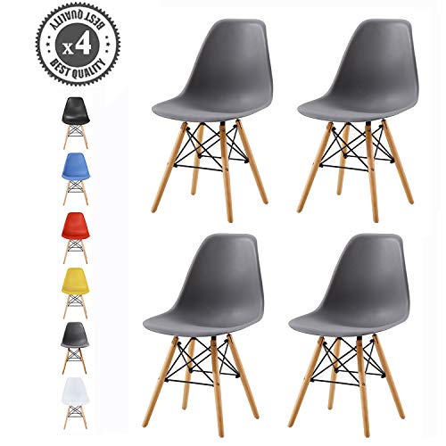 MCC Retro Design Stühle LIA Esszimmerstühle im 4er Set, Eiffelturm inspirierter Style für Küche, Büro, Lounge, Konferenzzimmer etc, 6 Farben, Kult (Grau)