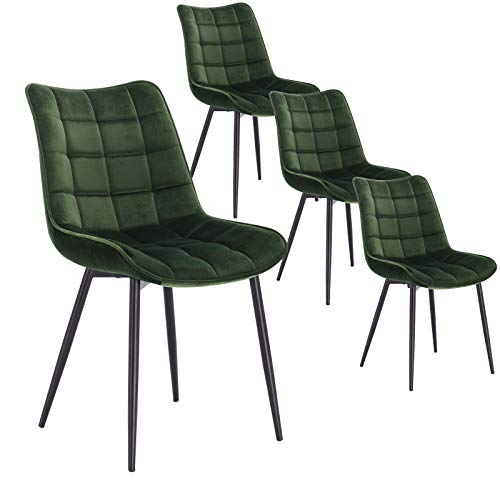 WOLTU 4 x Esszimmerstühle 4er Set Esszimmerstuhl Küchenstuhl Polsterstuhl Design Stuhl mit Rückenlehne, mit Sitzfläche aus Samt, Gestell aus Metall, Dunkelgrün, BH142dgn-4