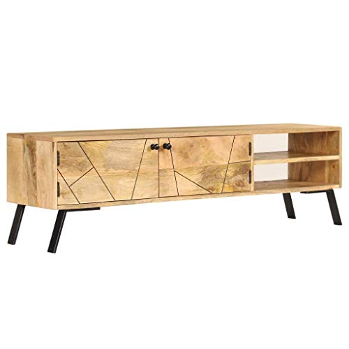 mewmewcat TV-Schrank Rustikal Fernsehtisch TV Lowboard Tisch Holz TV Board Mit Stauraum Massivholz Mango 140 x 30 x 40 cm