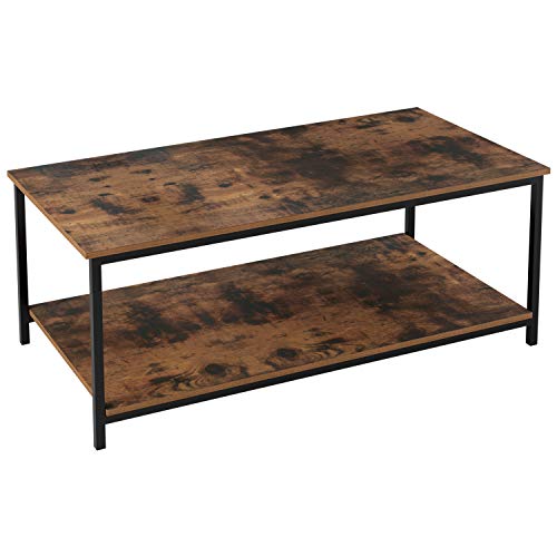 Homfa Couchtisch Wohnzimmertisch Sofatisch mit Ablage Metallgestell Holz Stabil Vintage Schwarz