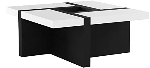 Melko Couchtisch Wohnzimmertisch weiß/schwarz, 80x80x35 cm, Beistelltisch Designertisch Holz