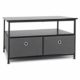 Suhu Couchtisch mit 2 Schubladen aus Stoff und Offenem Fach Sofatisch Beistelltisch Klein Quadratisch Metall TV Schrank Modern Industrial Stahl+Holz Grau+Schwarz