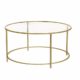 VASAGLE Couchtisch rund, Glastisch mit goldenem Eisen-Gestell, Wohnzimmertisch, Sofatisch, robustes Hartglas, stabil, dekorativ, Gold LGT21G