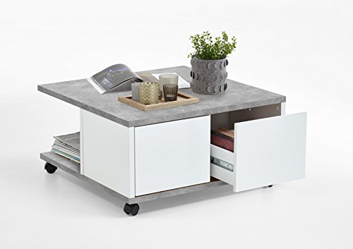 Wohnorama Twin 1 Couchtisch auf Rollen von FMD Beton/Weiss Edelglanz by i