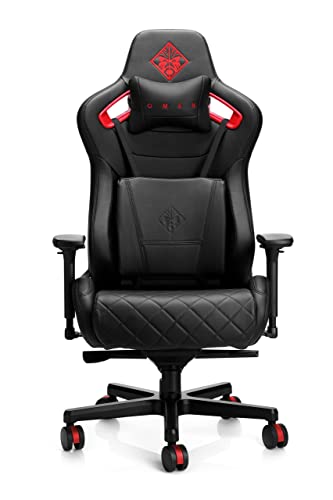 HP Citadel Gaming Stuhl (Bürostuhl, Schreibtischstuhl, höhenverstellbar, Lendenkissen, Kopfkissen, 4D verstellbare Armlehnen) schwarz / rot