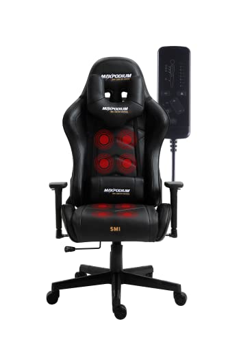 MaxPodium® Tactical SMI | Premium Gaming Stuhl mit Integriertem Massagesystem | 8 Massageprogramme | Ergonomischer, Hochwertiger Bürostuhl | 3D Armlehnen + Sitzneigung mit Wippfunktion | Schwarz