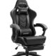 Dowinx Gaming Stuhl Ergonomischer Gamer Stuhl mit Massage Lendenwirbelstütze, PC Bürostuhl Rückenlehne Verstellbarer Drehsessel mit Fußstütze (Schwarz&grau