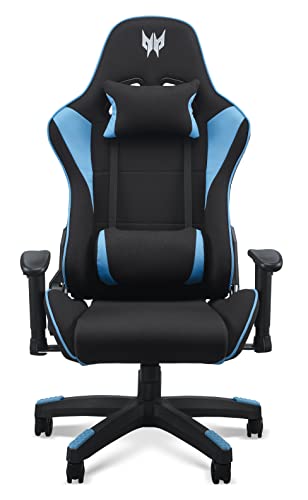 Acer Predator Rift lite Gaming Stuhl (Abnehmbare Lenden- und Kopfstütze, verstellbare 2D-Armlehnen, Zwei-Polster-Kissen, 155° neigbare Rückenlehne, für Nutzer bis zu 120 kg) schwarz/blau