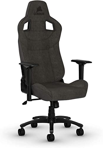 Corsair T3 Rush - Polyester Stoff Gaming Stuhl (Atmungsaktivem Weichen Stoff, Gepolsterten Nackenkissen, Lendenstütze aus Memory-Schaumstoff, 4D-Armlehnen, Leich Montieren) Schwarz