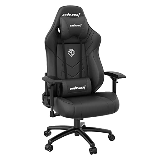 Anda Seat Dark Demon Pro Gaming Stuhl Schwarz - Premium Leder Gaming Chair, Ergonomischer Bürostuhl mit Unterstützung der Lendenwirbelsäule und Kissen - Gamer Stuhl für Erwachsene und Jugendliche