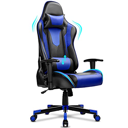 BASETBL Gaming Stuhl, Ergonomischer Gaming Sessel, PC Gamer Racing Stuhl Verstellbare Armlehne Bürostuhl Gaming Stuhl, bis 150 kg belastbar, Schwarz-Blau