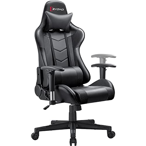 Devoko Gaming Stuhl Ergonomischer Gamer Stuhl Einstellbare Armlehne Racing Computerstuhl PC Stuhl Gaming-Sessel Höhenverstellbarer Schreibtischstuhl,Schwarz