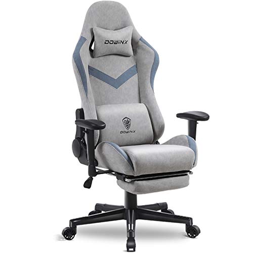 Dowinx Gaming Stuhl Bürostuhl mit Massage-Lendenwirbelstütze, atmungsaktiver Stoff hohe Rückenlehne Verstellbarer Drehstuhl mit Fußstütze (Grau)