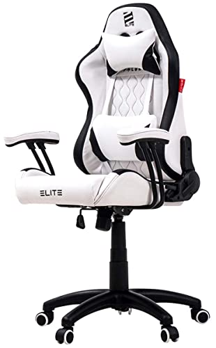 ELITE Pulse - Gaming Stuhl für Kinder - Kunstleder - Ergonomisch - Racer - Drehstuhl - Chair - Bürostuhl - Schreibtischstuhl - Gamer-Design (Weiß/Schwarz)