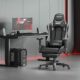 Hbada Gaming Stuhl Racing Stuhl Bürostuhl Chefsessel ergonomischer Drehstuhl Computerstuhl Kunstleder mit Fußstütze mit Kopfstütze und Lendenkissen Grau