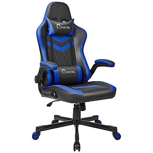 BASETBL Gaming Stuhl, ergonomischer Bürostuhl mit Einstellbare Armlehne, 90°-120°Neigungswinkel, bis 150 kg belastbarkeit, Blau