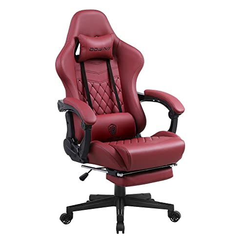 Dowinx Gaming Stuhl Racing Gamer Stuhl mit Massage Lendenwirbelstütze, Ergonomischer Gaming Sessel mit Frühling Kissen, Bürostuhl PU Leder PC-Stuhl Rückenlehne Verstellbarer Drehsessel (Rot)