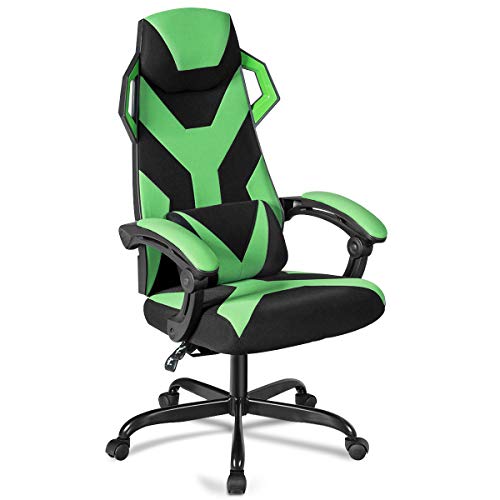 GIANTEX Bürostuhl ergonomischer Schreibtischstuhl, Gaming Stuhl Racingstuhl höhenverstellbar, PC Stuhl Computerstuhl Arbeitsstuhl mit Rollen, Computerstuhl inkl. Kopfstütze & Lendenkissen (grün)