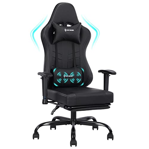 Gaming Stuhl Gamer Sessel Gaming Stuhl mit Fußstützen Computerstuhl Höhenverstellbar Schreibtischstuhl Massage Büro Ergonomisch PC Zocker Stuhl,Kopfstütze Lordosenstütze Verstellbarer Armlehnen, Grau