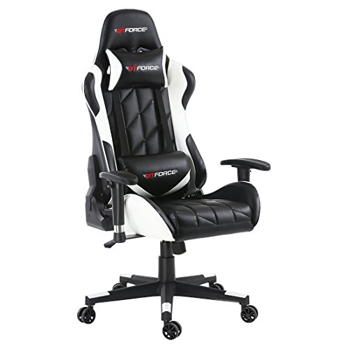 GTFORCE PRO GT - Gaming-Stuhl für E-Sport und Rennspiele - PC-Stuhl für das Büro - Liegepositionen - Kunstleder - Weiß