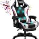 SAVELO Gaming-Stuhl mit LED-Licht/Professioneller Gaming-Stuhl mit Bluetooth-Lautsprecher Ganzkörpermassagegerät Lendenwirbelstütze und Bluetooth-Lautsprecher Videospielstuhl(Color: Black and White)