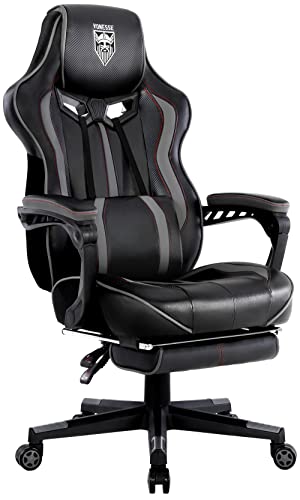 Vonesse Gaming Stuhl Mit Fußstütze Liegender Einstellbarer Neigungswinkel Bürostuhl Zocker Gamer Computerstuhl Gamer Zocker Stuhl Dick Gamer Sessel Stuhl Gepolsterte Armlehnen (Grau)