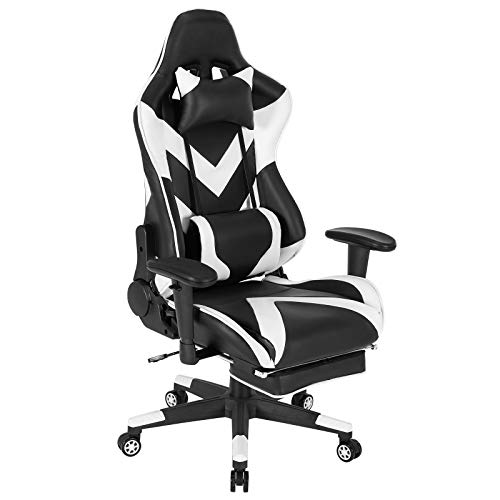 WOLTU® Racing Stuhl BS20ws Gaming Stuhl Bürostuhl Schreibtischstuhl Sportsitz mit Kopfstütze und Lendenkissen, Armlehne verstellbar, mit Fußstütze, Kunstleder, höhenverstellbar, Weiß