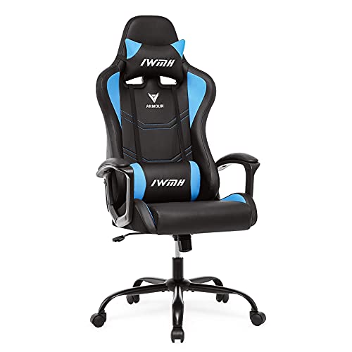 Intimate WM Heart Gaming-Stuhl, Gamer-Stuhl mit ergonomischer Rückenlehne, verstellbare Kopfstütze und Lendenwirbelstütze, Blau, 55*58*130