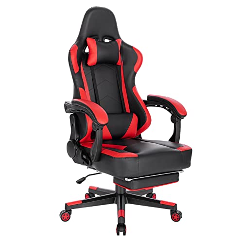 WOLTU Gaming Stuhl Racing Bürostuhl Schreibtischstuhl ergonomisch Drehstuhl PC Stuhl, mit Fußstütze Kopf- und Lendenkissen,höhenverstellbar multifunktional E-Sport,Rot BS110rt