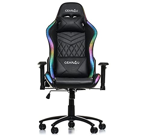 GEAR4U Gaming Stuhl – Illuminated Schwarz | Ergonomischer Gamer Stuhl | Schreibtischstuhl mit RGB Beleuchtung | Gaming Stuhl 150 kg belastbarkeit | In Dänemark entwickelt