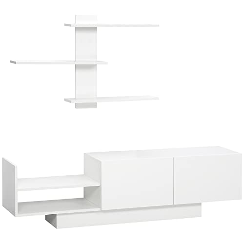 HOMCOM Wohnwand Wohnzimmer TV Set TV-Schrank mit Wandregal Fernsehschrank Fernsehtisch TV Lowboard mit Klappschrank und Regal Weiß 150 x 31,5 x 40 cm