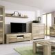 Furniture24 Wohnzimmer Set Wohnwand Sky Tv Schrank Vitrine Hängeregal Kommode Sideboard Couchtisch (Country Grau)